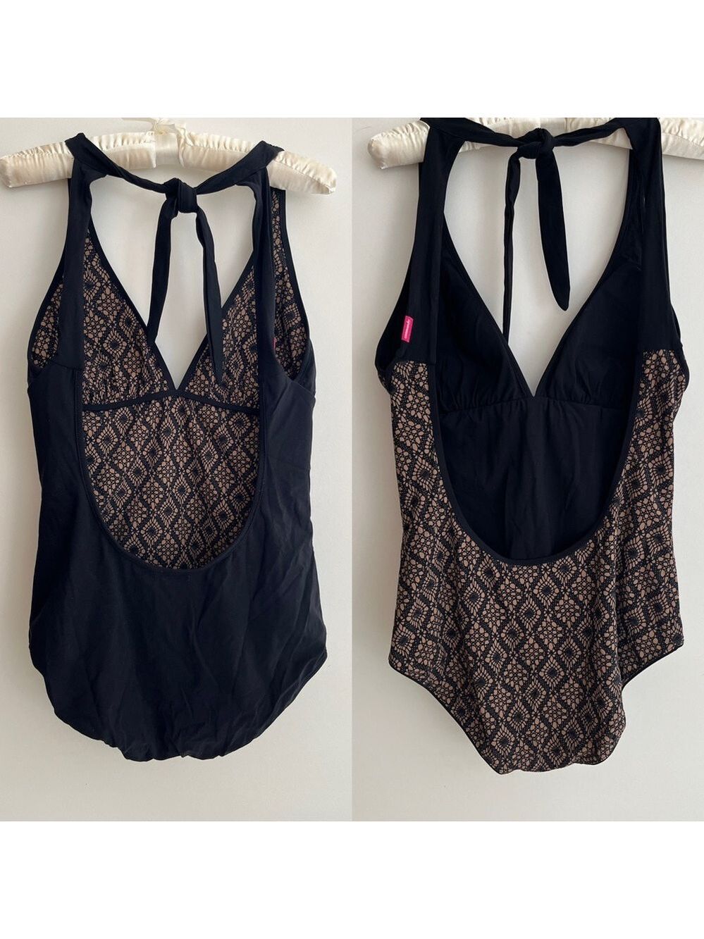 COMMANDO Reversible One Piece Swimsuit Black Nude Lace Plunging Neckline Beach - Picture 3 of 13
